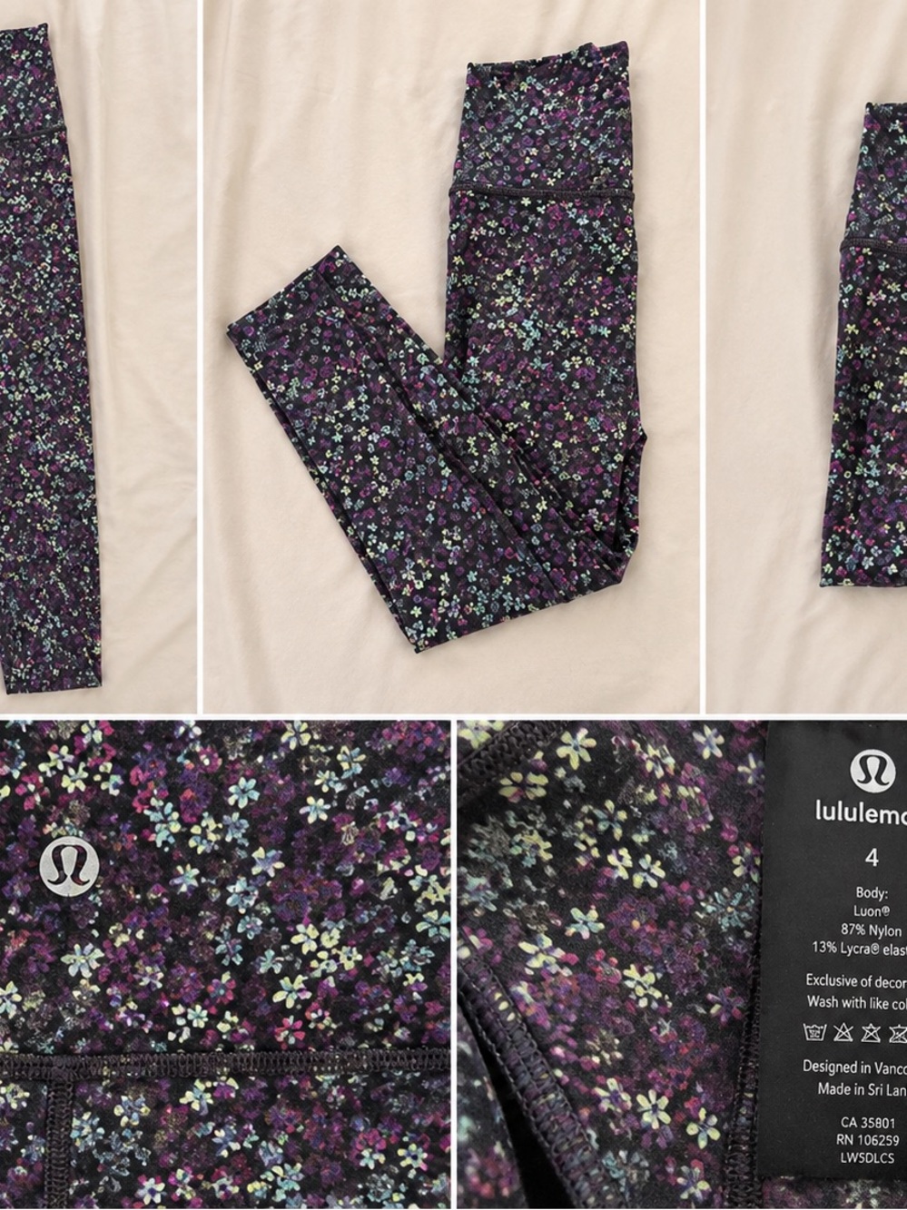 lululemon athletica Girls' Black & Purple Mini Floral Leggings